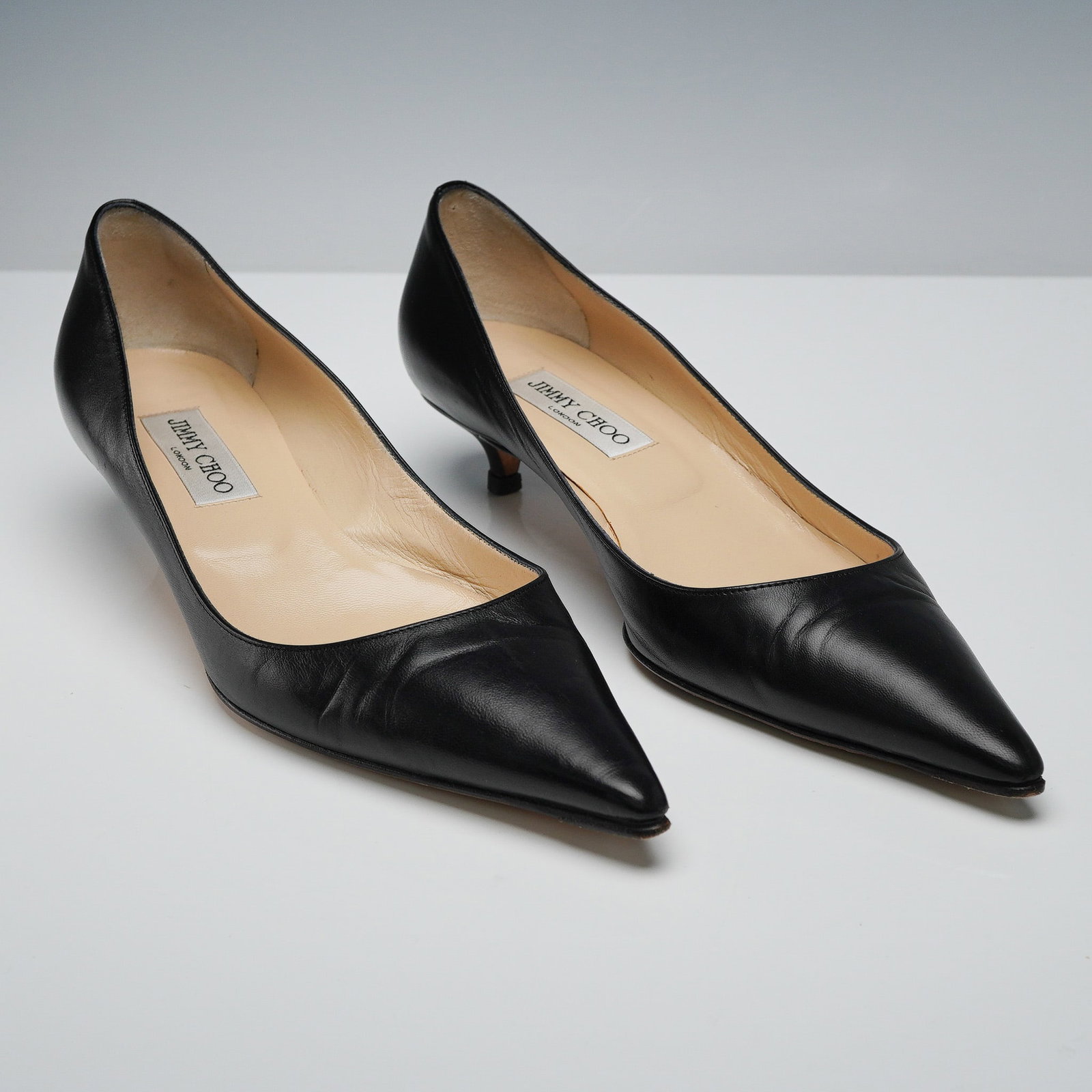 Jimmy Choo Black Leather Kitten Heel Pumps (1 of 4)