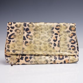 B. May Foldover Python Clutch Purse