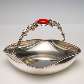 Camusso Sterling Silver Basket with Faux Red Coral