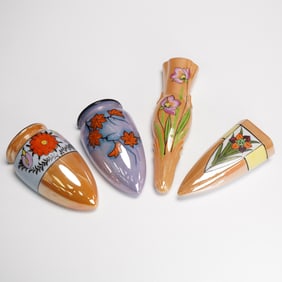 4pc Art Deco Japanese Lusterware Wall Pockets