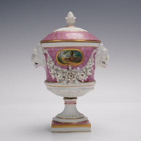 Sitzendorf Sevres-Style Porcelain Covered Vase with Cherubs and Florals