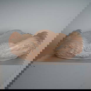 Alan Albert Signed Limited Edition Cast Resin Decorative Bowl: An impressive limited edition cast resin centerpiece bowl by American artist Alan Albert, dated 1988 and numbered 10/200. This sculptural work is rendered in a translucent peach-toned resin with a sof
