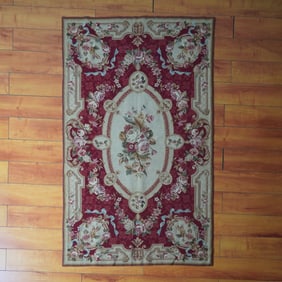French Provincial Aubusson Hand-Woven Floral Rug