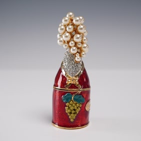 Painted Metal Champagne Bottle with Faux Pearl Bubbles