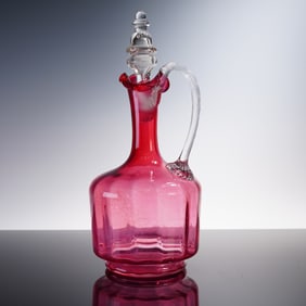 Cranberry Optic Glass Decanter with Stopper