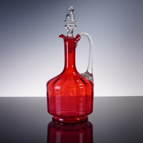 Ruby Red Optic Glass Cruet with Stopper