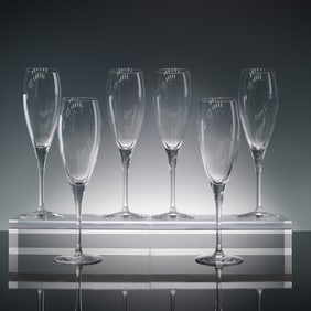 6pc Christofle Fluted Champagne Glasses, Albi