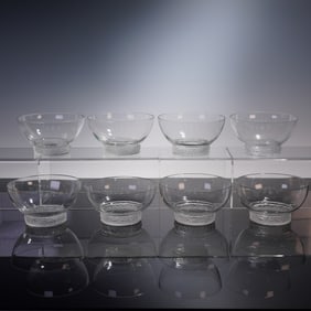 8pc Lalique Crystal "St. Hubert" Footed Bowls
