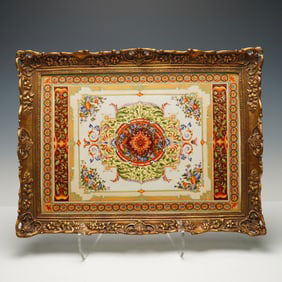 Castilian Decorative Porcelain Tray with Ornate Relief Molded Border