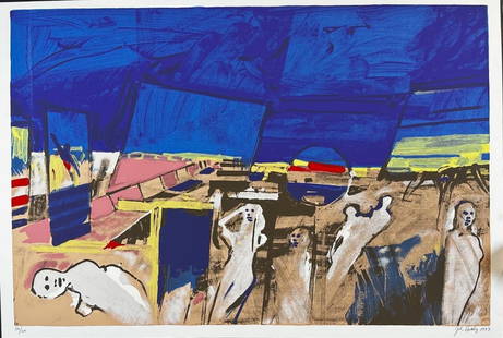 John Hultberg (American 1922-2005) Serigraph Actors, signed: Serigraph titled Actors Signed lower right numbered 134/200. Year 1977 Sight size 38" x 26"