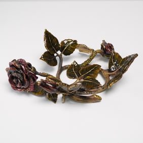 Jay Strongwater Rose Vine Enamel & Crystal Bowl Holder