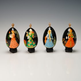 4pc Russian Lacquered Hand-Painted Display Eggs