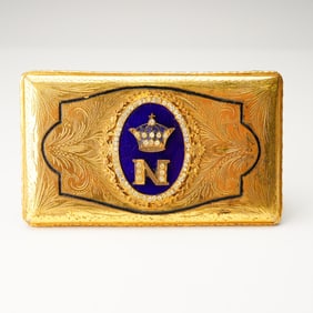 Italian Gilt Metal and Enamel Napoleonic Snuff-Pill Box