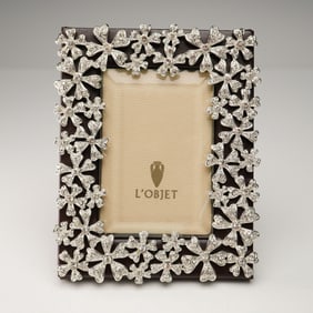 L'Objet Platinum-Plated Jeweled Photo Frame With Box