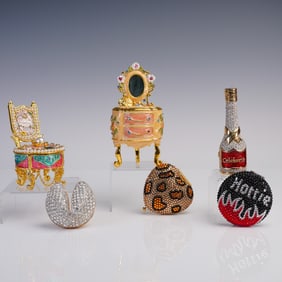 6pc Enameled Trinket Boxes & Crystal Compact Mirrors