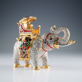 Ruccini Jeweled Elephant Figurine, Crystal and Enamel