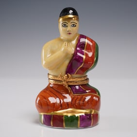 Limoges Porcelain Ring Box, Praying Monk in Robe