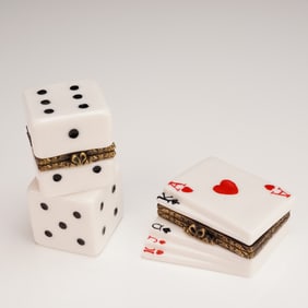 2pc Novelty Porcelain Keepsake Boxes - Dice & Playing Cards