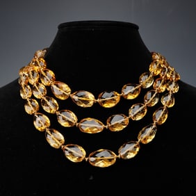 Faceted Amber Glass Bead Necklace