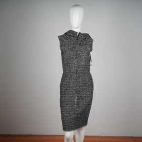 Oscar de la Renta Black and White Tweed Sleeveless Dress