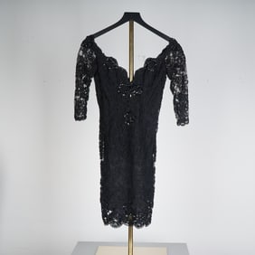 Vicky Tiel Couture Black Lace Beaded Cocktail Dress