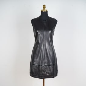 Yves Saint Laurent Black Leather Fringe Mini Dress