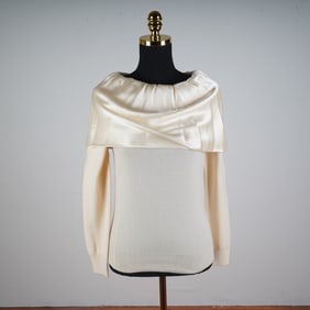 Dolce & Gabbana Ivory Silk-Collar Knit Top, Made in Italy