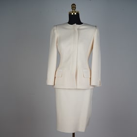 Oscar de la Renta Cream Boucle Wool Skirt Suit