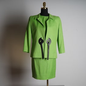 3pc Coutre Pierre Cardin Paris Chartreuse Green Skirt Suit Set