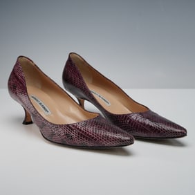 Manolo Blahnik Burgundy Snakeskin Heels