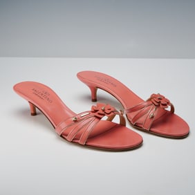 Valentino Garavani Coral Leather Floral Heel Sandals