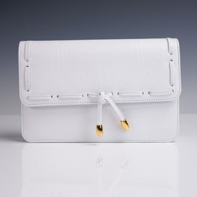 Lalo Handbags White Leather Clutch, Made in Italy