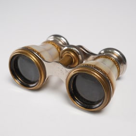 Antique Mother of Pearl Opera Glasses with Burgundy Velvet Pouch
