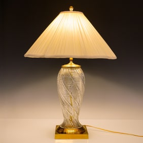 Waterford Style Crystal and Brass Gilt Table Lamp with Shade