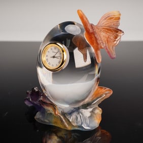 Daum Pate de Verre Butterfly On Clear Egg Clock