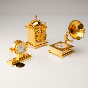 3pc Bulova Miniature Gold-Tone Desk Clocks