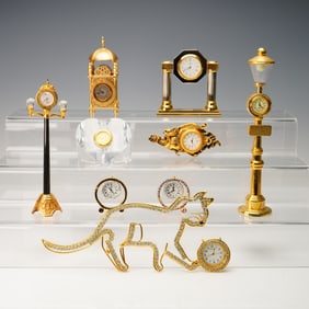 9pc Decorative Gold Tone Miniature Clocks
