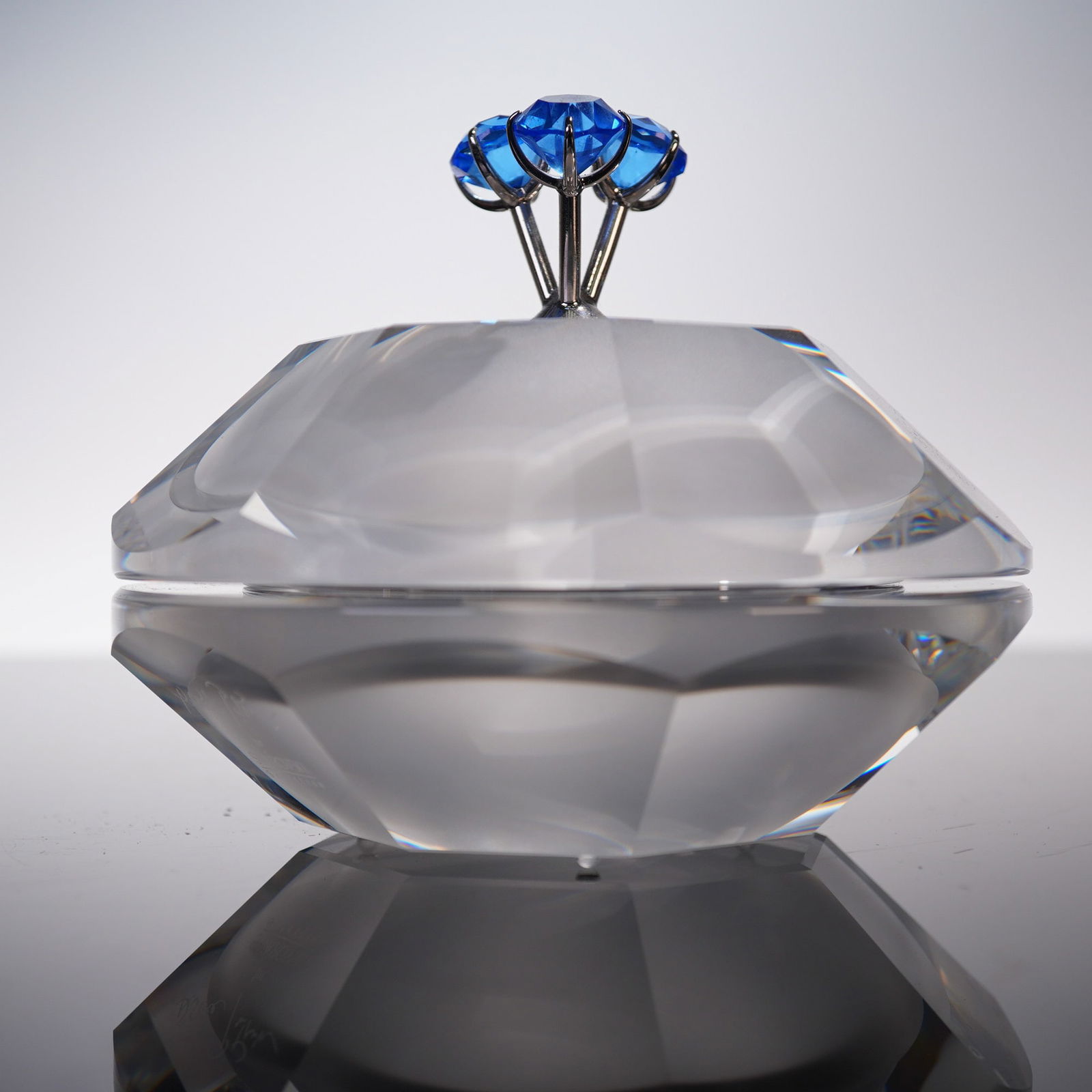 Swarovski Signed Astro Crystal Covered Box with Blue Jewel Finial (1 of 7)