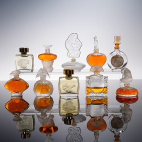 10pc Lalique and Bal de Versailles Miniature Perfume Bottles