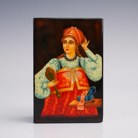 Russian Lacquer Box Woman with Mirror
