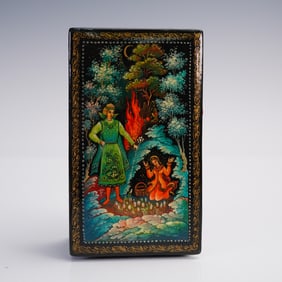 Russian Lacquer Jewelry Box with Fairy Tale Scene