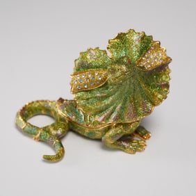 Jeweled Frilled Lizard Figural Box with Crystal Accents