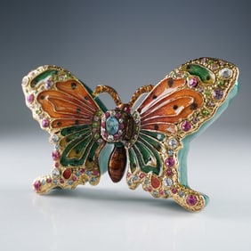 Ruccini Butterfly Trinket Box, Jeweled Enameled Hinged Design