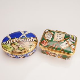 2pc Halcyon Days Enamel Boxes, Hollywood Themes