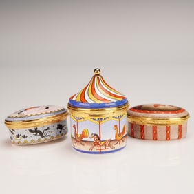 3pc Halcyon Days Enamel Musical Boxes