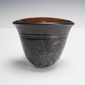 Doulton Lambeth Stoneware Wall Pocket with Floral Motif
