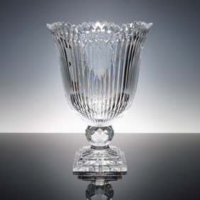 Waterford Style Cut Crystal Pedestal Vase
