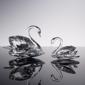 2pc Swarovski Crystal Swan Figurines