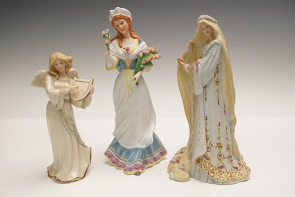 3pc Lenox Porcelain Figurines -French Flower Maiden, Rapunzel & Angel