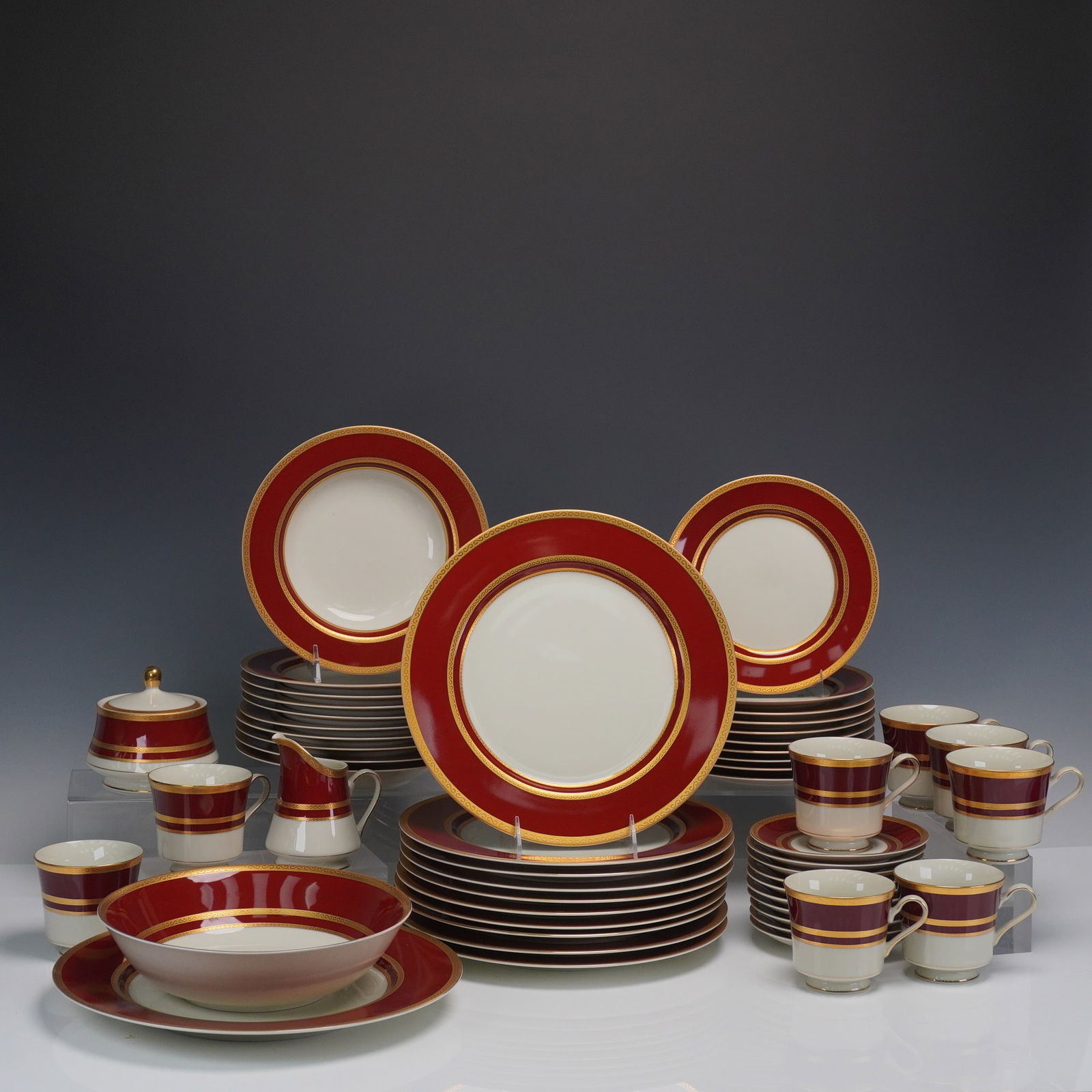 52pc Mikasa Dinnerware, Grande Ivory Ambassador Red (1 of 7)